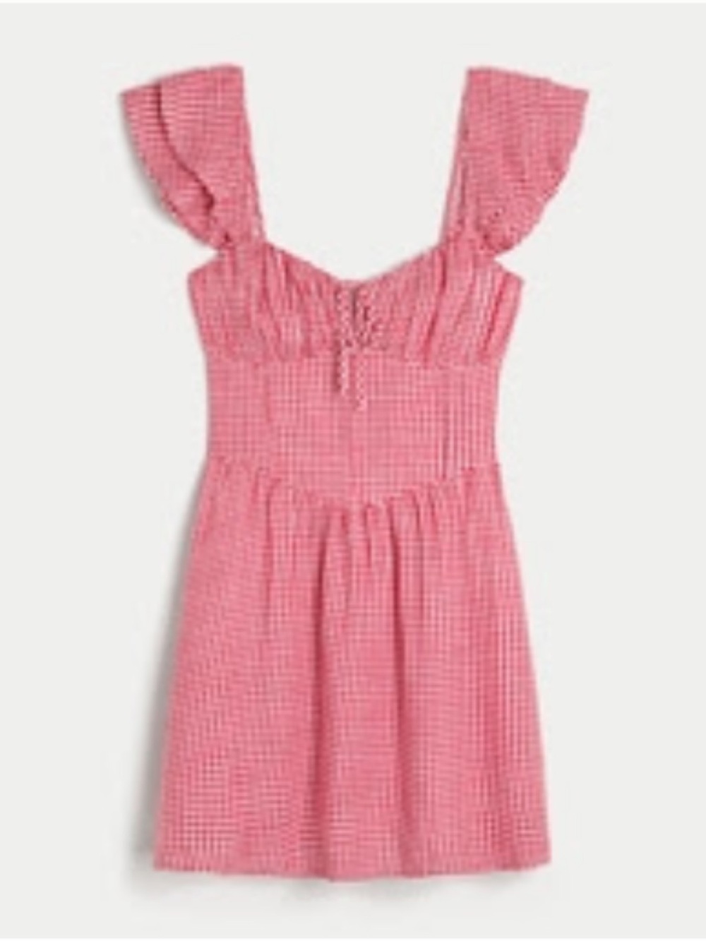 NWT Hollister Cherry Red Checkered Flutter Sleeve V-Waist Mini Dress